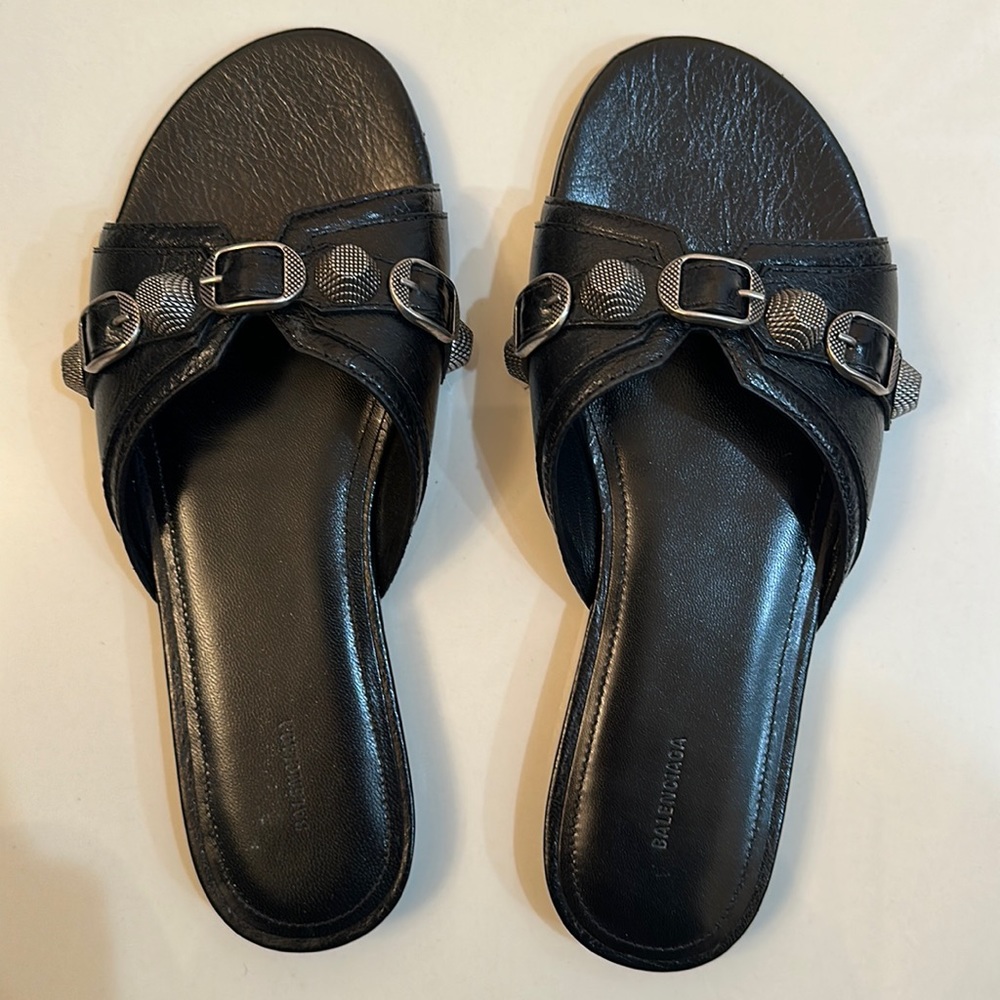 Balenciaga Cagole Leather Sandal - Black